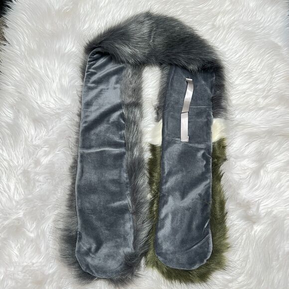 FREE PEOPLE JAGGER FAUX FUR SCARF COLLAR GRAY / GREEN 55" X 5" - Picture 3 of 5